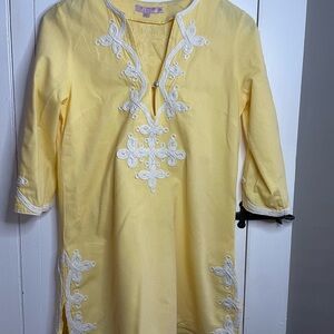 Calypso St. Barth "Asha"  Yellow Embroidered Tunic Top 100% Cotton XS